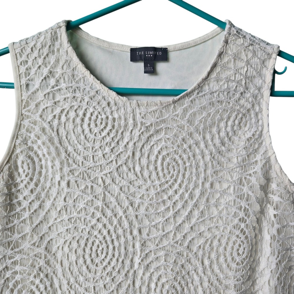 The Limited Ivory Swirl Lace Sleeveless Blouse Pink Chiffon Hem Small - Picture 2 of 8